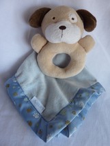 Carter&#39;s Puppy Dog Paw print Rattle Lovey blanket security toy minky satin - £19.20 GBP