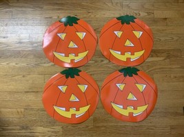 4 Vintage Halloween Pumpkin Placemats Vinyl Jack O Lantern Large 15” - £18.58 GBP