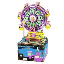 Robotime 3D Diy Model Build Set Laser Cut Moving Wooden Music Box Ferris Wheel - £11.24 GBP