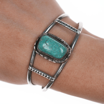 6 1/8&quot; Vintage Silver Native American cuff bracelet with turquoise - $114.35