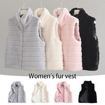 Jacket Autumn Winter Warm Faux Fur Sleeveless Standing Collar Vest S-5XL Women - £21.11 GBP