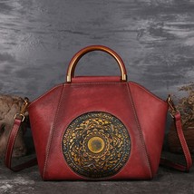 Genuine Embossed Leather Messenger Top Handle Bag Retro Handbag Totem Pattern Na - £96.45 GBP