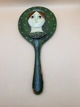 Vintage Style Hand Painted Folk Art Mirror Whimsical Woman Green Cottage... - $22.77