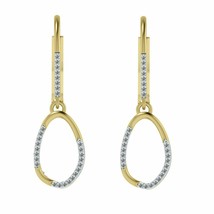 0.29 Ct Round Cut Diamond Oval Shape Drop Dangle Earrings 10K Yellow Gold Plated - £94.06 GBP