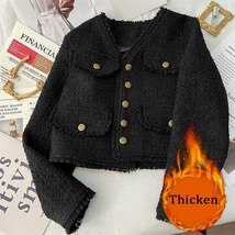 Korean Fashion Short Tweed Jacket Women 2023 Autumn Winter Long-sleeved Tassel B - £36.21 GBP