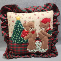 Vintage Handmade Teddy Bear Christmas Applique Pillow Sham Zipper Closure  - $279.22 MXN