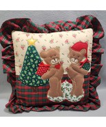Vintage Handmade Teddy Bear Christmas Applique Pillow Sham Zipper Closure  - $279.22 MXN