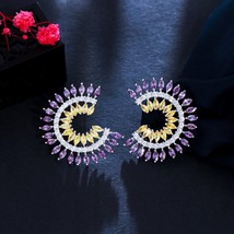 CWWZircons Fashion Brand Jewelry Unique Deisgn Beautiful Round Purple and Yellow - £16.51 GBP