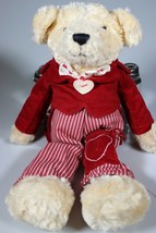 Busby Plush Bear 12&quot; Red Corduroy Jacket Striped Pants Pocket Heart Best... - $19.77