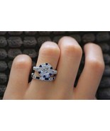 2.5Ct Round Cut Diamond &amp; Blue saphire 14K White Gold Over Women Bridal ... - $173.72 CAD