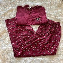 Dress Barn Penguin Pajama Set, Large, Maroon, Cotton Blend, Long Sleeve - £23.97 GBP