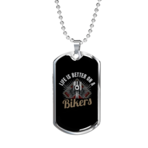 Life Is Better On A Bikers Biker Necklace Stainless Steel or 18k Gold Dog Tag 2 - £37.15 GBP+