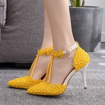 White Rhinestone Lace Tassels Bead Bridal High Heels Women Dress Shoes Party Wed - £54.93 GBP