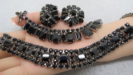 Weiss Set Necklace Bracelet Earrings Black Rectangular Rhinestones Silve... - $2,445.99 MXN
