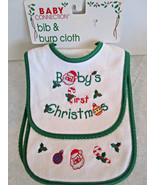 Baby's First CHRISTMAS BIB & BURP CLOTH SET green trim, Terrycloth New - £6.40 GBP