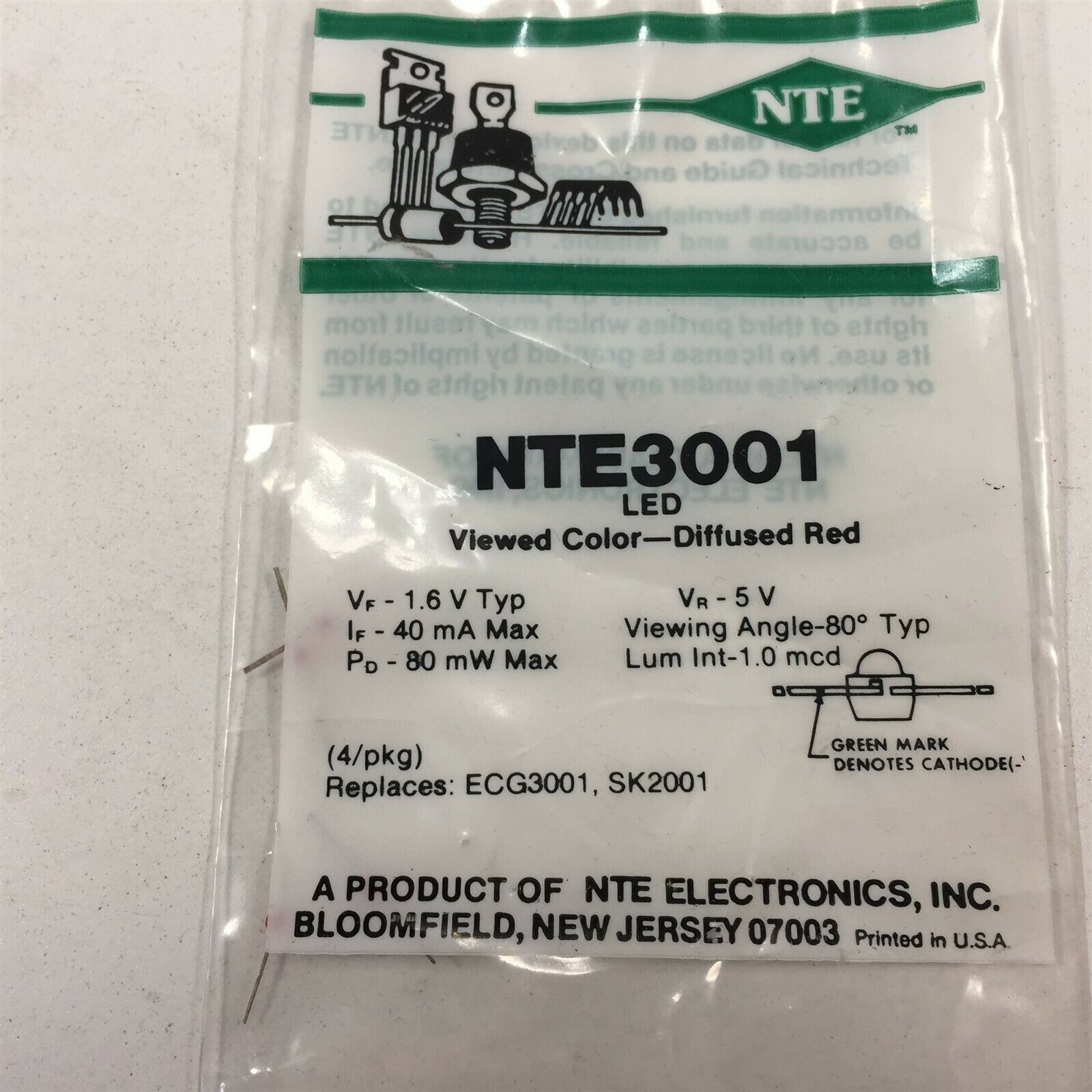 Primary image for (16) NTE3001 EGC3001 Light Emitting Diode Miniature, Diffused Red - Lot of 16