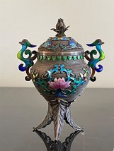 Antique Chinese Fine Silver Gilt Enamel Filigree Footed &amp; Lidded Vesse 114 Grams - £862.64 GBP