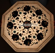 15&quot; White Marble Corner Coffee Table Top Marquetry Lapis Floral Inlay Art Decor - £680.46 GBP