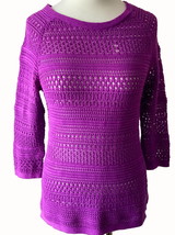 Ann Taylor Loft Petite purple quarter sleeve open knit lightweight sweat... - $27.92