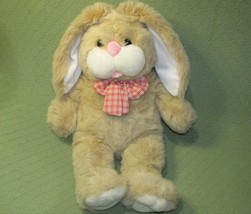 24&quot; Vintage Jc Penney Easter Bunny Plush Rabbit Golden Bear With Red Plaid Bow - £34.70 GBP