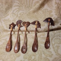 Condiment honey Relish Serving Spoons Set of 5 Carved Bamboo Coconut Tiki Island - £22.40 GBP