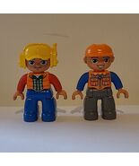 VTG Retro Lego Duplo Construction Worker Figures Yellow And Orange Hats ... - $12.05