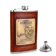 Stainless Steel and Stitched Leather Hip Flask 8 oz (230 Ml) with Funnel... - £25.37 GBP