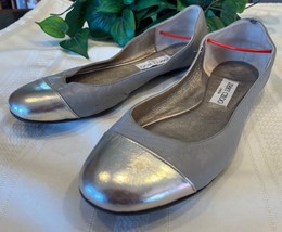 Jimmy Choo Ballet Flats Leather Toe Cap Shoes 39.5 Italy Gray Preowned EUC - £39.78 GBP