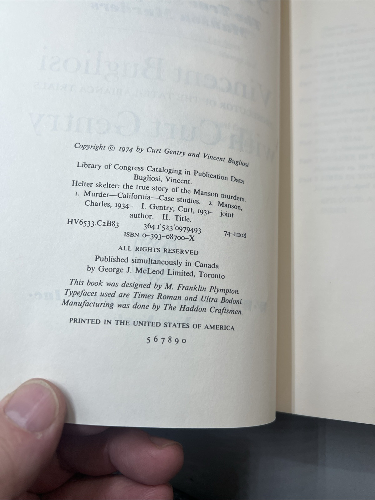 Helter Skelter Vincent Bugliosi 1974 1st Edition, 4th Print, HC/DJ  Char Manson Item image 10
