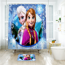 Disney Frozen Elsa &amp; Anna 10 Shower Curtain Bath Mat Bathroom Waterproof  - £18.04 GBP+