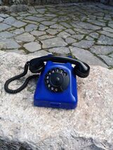 Old blue decorative phone, bakelite deep blue decorative landline telephone - $40.00