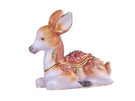 Jeweled Enameled Pewter Deer Fawn Trinket Ring Jewelry Box Terra Cottage... - $26.71