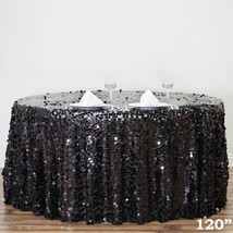 Black Round 120&quot;&quot; Large Payette Sequin Tablecloth Wedding Catering Dinne... - £103.62 GBP