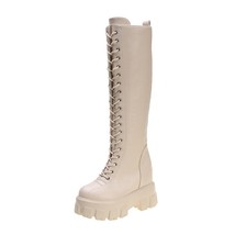 Fujin Fashion Women Cross Strap PU Leather Boots Autumn Winter Knee High Boots L - £44.37 GBP