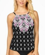 MSRP $35 Island Escape White Sands Cali Printed Tankini Top Black Size 10 - $18.81