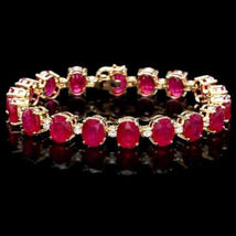 Oval Red Ruby 14K Yellow Gold Finish Tennis Women&quot;s Bracelet  - £89.68 GBP