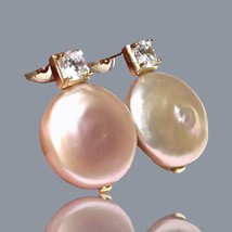 Round 7.3 x 17.3mm Natural Peach Rainbow Jumbo Cultured Pearl Dangle Earrings - $133.65