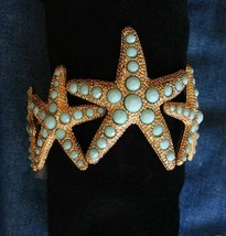 Fabulous Aqua Rhinestone Textured Gold-tone Starfish Stretch Bracelet - £19.63 GBP