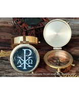 Chi-Rho Alpha Omega Pocket Brass Compass Gift With Leather Box. - £21.93 GBP