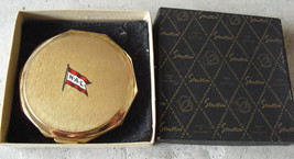 Vintage Stratton England Gold Metal Compact NAL Flag Logo in Box - £22.59 GBP