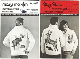 2x Ladies Youth Men Mary Maxim Moose Deer Cardigan Pattern 32-44 - $12.99