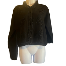 SML Sport Womens Vintage 90s Large Black Beaded Embroidered Button Down Cardigan - £14.93 GBP
