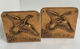 Pair of 2 Metalware Copper Ducks in Flight Book Ends Vintage 5 Inches - $21.49