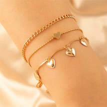 18K Gold-Plated Heart Charm Bracelet Set - £11.18 GBP