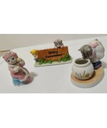 3 Cat Figurines Kitty Cucumber Set Vintage Fence Sign Fish Bowl Makeup P... - $29.02