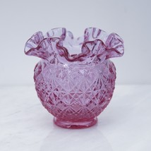 Fenton Jacqueline Vase Pink Rose Petal Ruffled Edge Diamond Pattern 4&quot; S... - $43.19