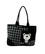 [White Bear] Cotton Canvas Shoulder Tote Bag Shopper Bag - £21.57 GBP