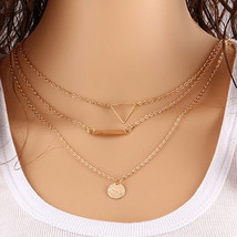 Women Fashion Trendy Jewelry Layered Coin, Bar Pendant Necklace - £9.41 GBP