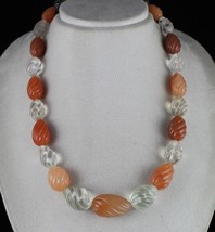 NATURAL ORANGE &amp; CRYSTAL QUARTZ MELON CARVED BEADS 824 CTS STONE SILVER ... - $213.04