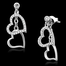 Pave Simulated Diamond Hollow Heart Dangle 925 Sterling Silver Fashion Earrings - £64.63 GBP